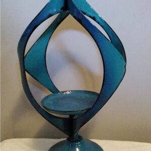 MCM Hanova Blue Enameled Footed Steel Candle Holder